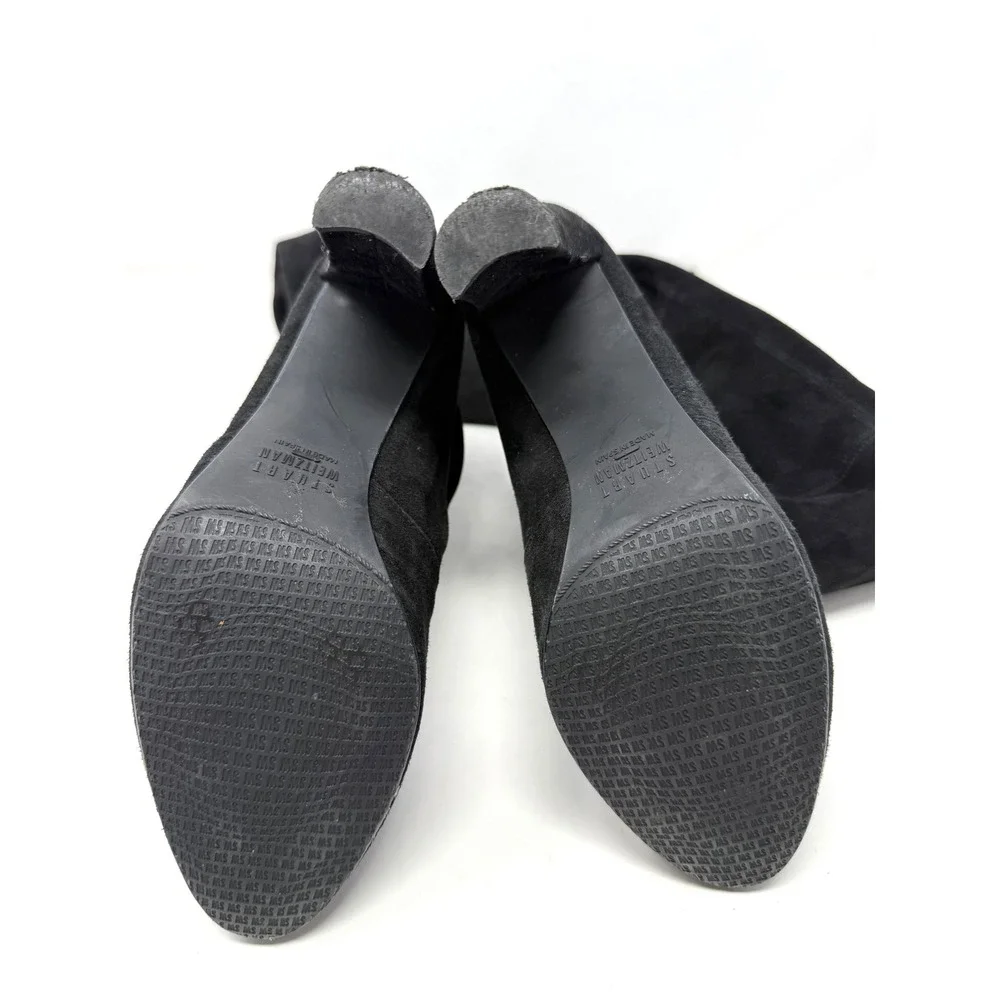 Stuart Weitzman Black Suede Over the Knee Block High Heel Boots 7.5 M 09341